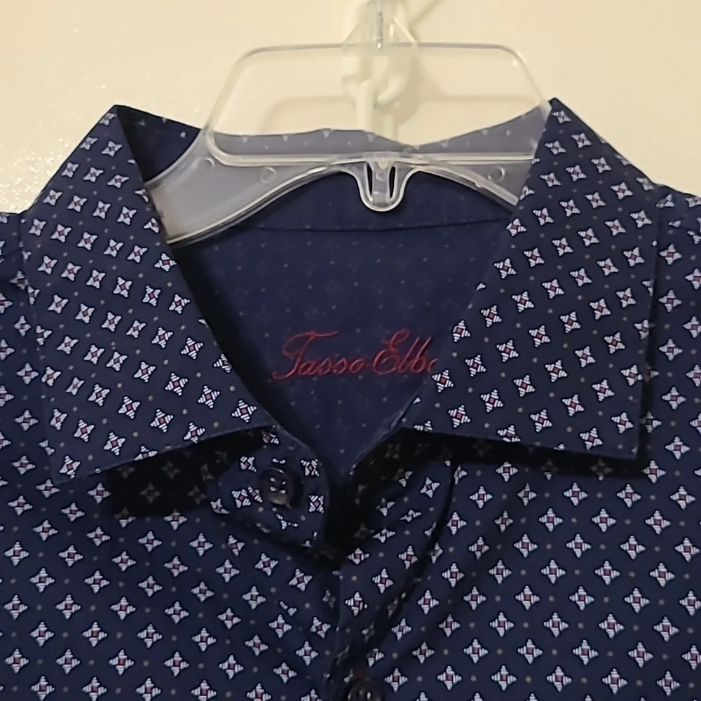 Tasso Elba Men's Navy‎ Blue Patterned Long Sleeve Button Up Shirt - Size XL